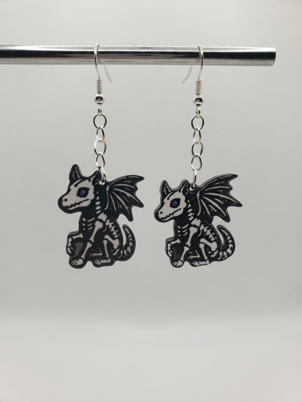 NEW Handmade Dragon Skeleton Dangle Acrylic Earrings (0341)